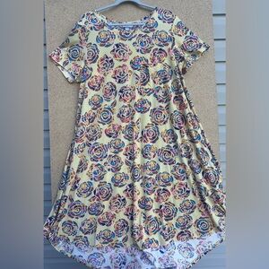 LuLaRoe Pink and Blue Pleated A-Line Dress Floral Size XL